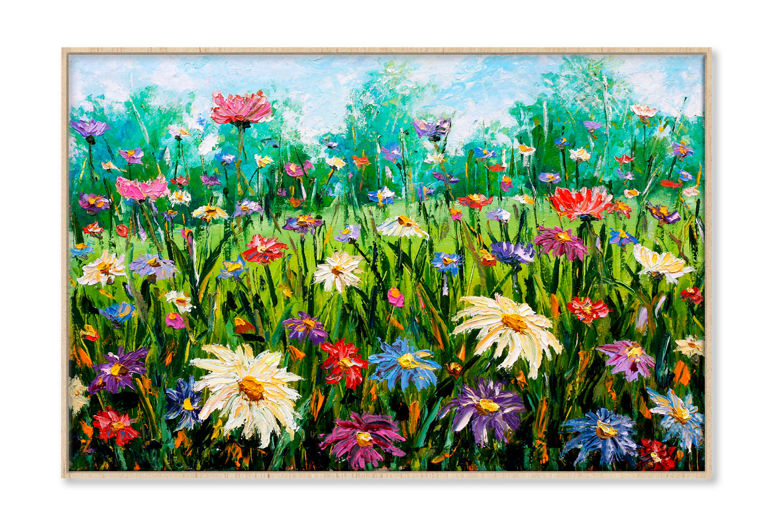 Wildflowers On Meadow Oil Painting Wall Art Limited Edition High Quality Print Canvas Box Framed Natural