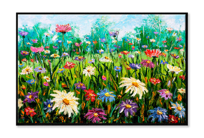 Wildflowers On Meadow Oil Painting Wall Art Limited Edition High Quality Print Canvas Box Framed Black