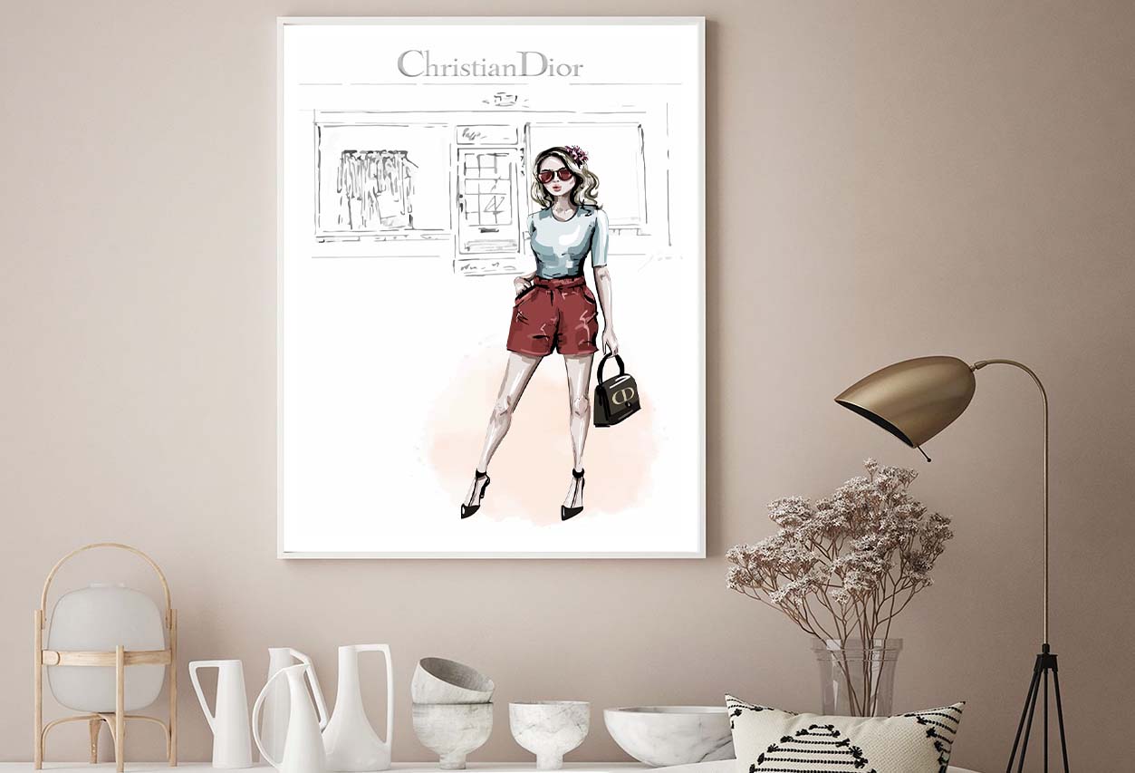 Red Stylish Girl with Elegant Fashion Store Design Home Decor Premium Quality Poster Print Choose Your Sizes