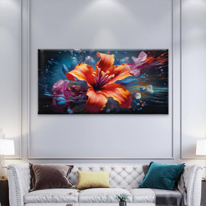 Orange Lily Splatter Wall Art Canvas Office Home Room Framed 120x60cm