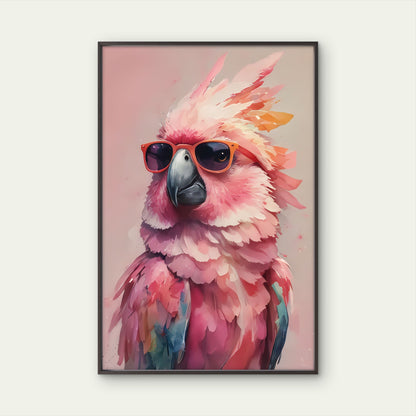 Minimalist Pink Cockatoo in Orange Black Glasses Fashion Home Decor Premium Quality Poster Print Choose Your Sizes