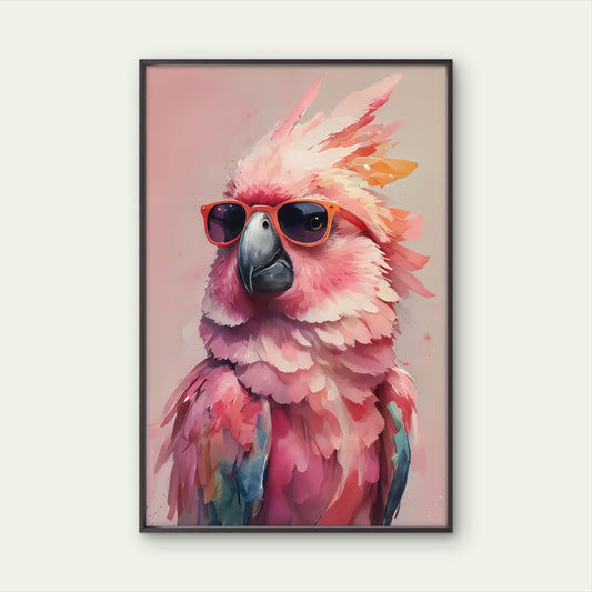 Minimalist Pink Cockatoo in Orange Black Glasses Fashion Home Decor Premium Quality Poster Print Choose Your Sizes