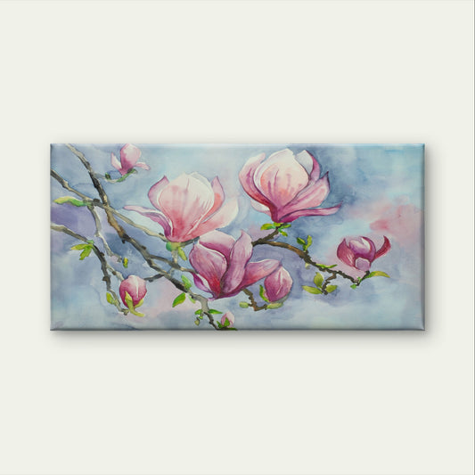 Watercolor Pink Magnolia Flower Branch Painting Wall Art Canvas Office Home Framed 120x60cm