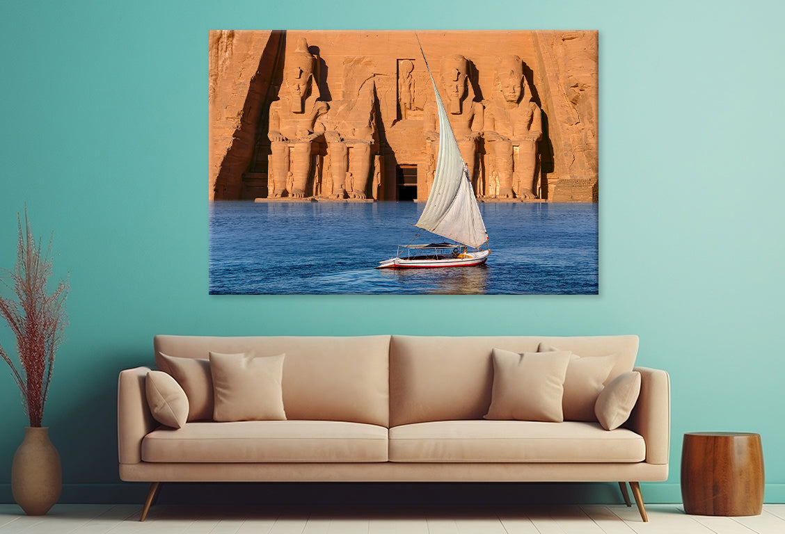 Nile Scenery with Sailboat and Abu Simbel Wall Art Decor 100% Australian Made
