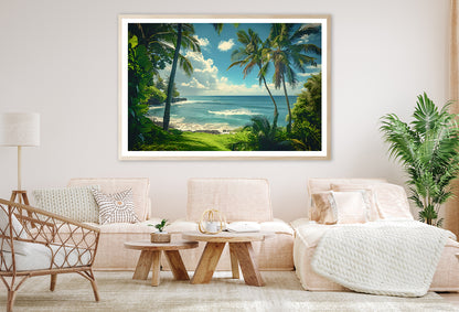 Tropical Beach with Palm Trees under Sky Home Decor Premium Quality Poster Print Choose Your Sizes