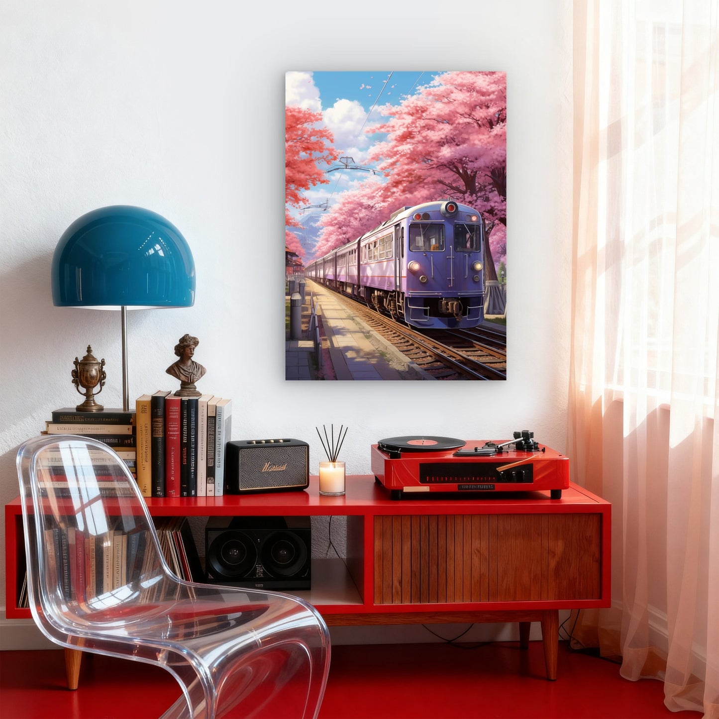 Sakura Train Kyoto Railway Japan 60x90cm Metal Print Ready to Hang