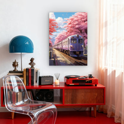 Sakura Train Kyoto Railway Japan 60x90cm Metal Print Ready to Hang