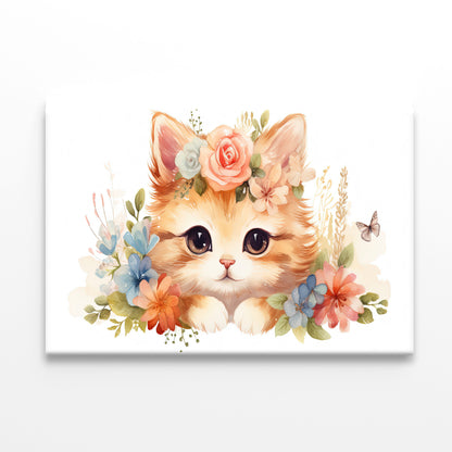 Baby Cat in Flower Blossom Garden Print 100% Australian Made