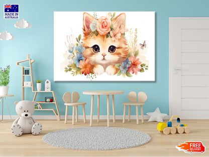 Baby Cat in Flower Blossom Garden Print 100% Australian Made