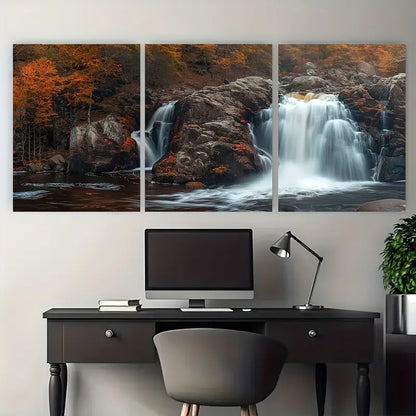 3pcs Waterfalls & Autumn Forest Scene Metal Print Ready to Hang Art