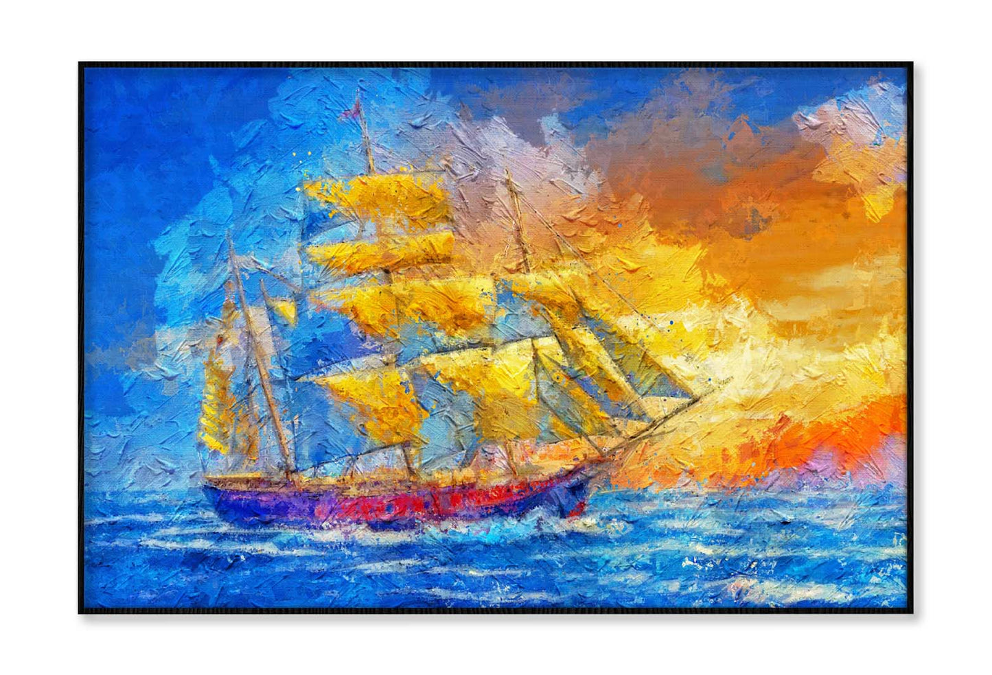 Old Big Sailboat. Vintage Sail Yacht. Beautiful Ocean Seascape with Sunset Wall Art Limited Edition High Quality Print