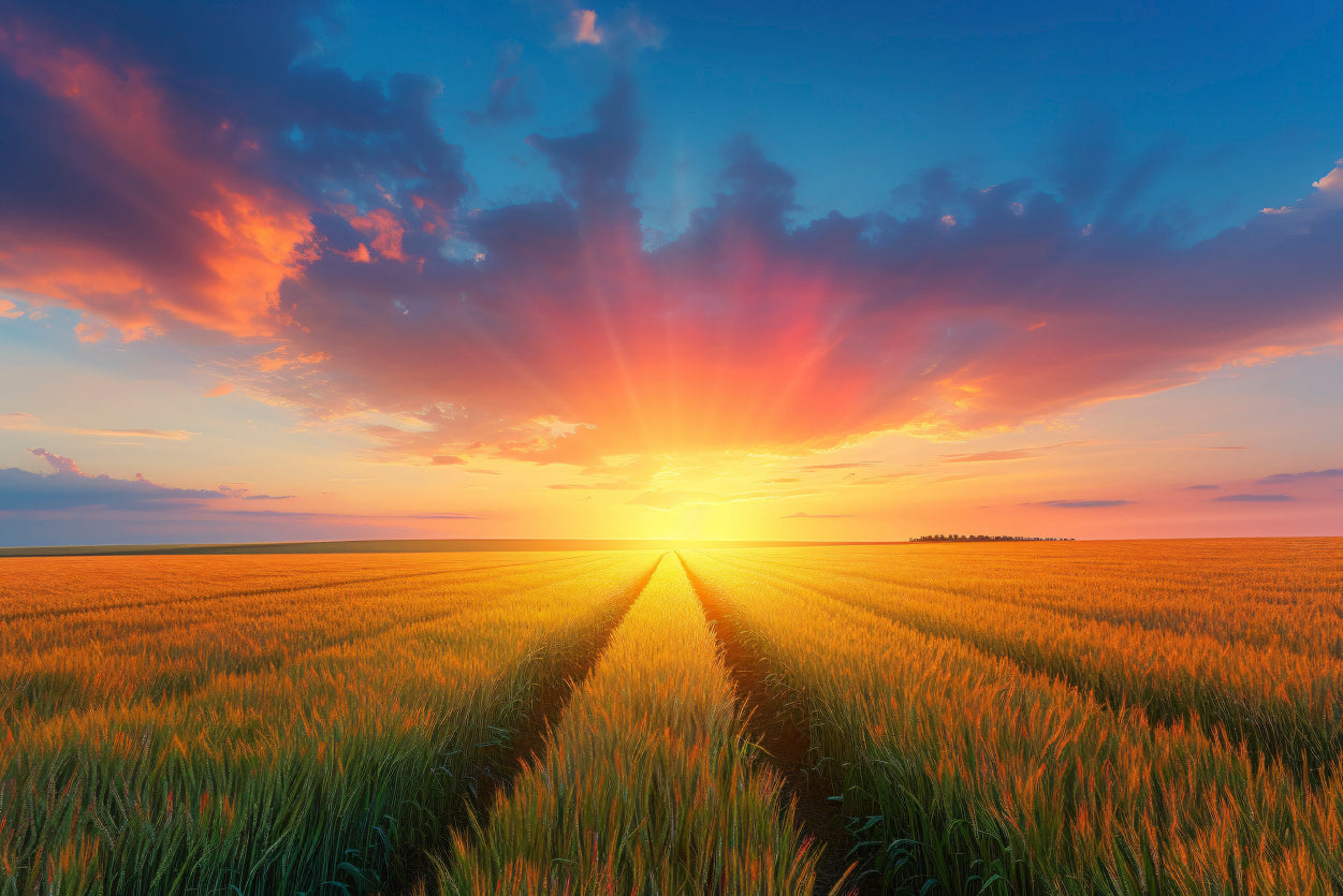 Rainbow with Wheat Fields at Sunset Home Decor Premium Quality Poster Print Choose Your Sizes