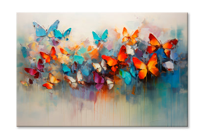 Butterflies and Abstract Oil Painting Wall Art Limited Edition High Quality Print Stretched Canvas None