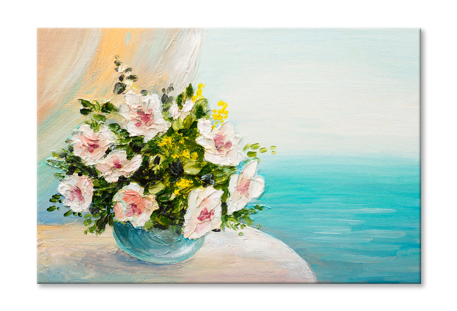 Bouquet Of Flowers On The Table Oil Painting Wall Art Limited Edition High Quality Print Stretched Canvas None