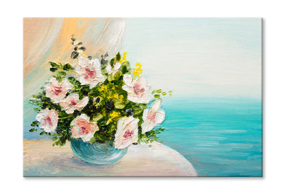 Bouquet Of Flowers On The Table Oil Painting Wall Art Limited Edition High Quality Print Stretched Canvas None