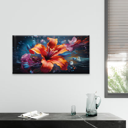 Orange Lily Splatter Wall Art Canvas Office Home Room Framed 120x60cm