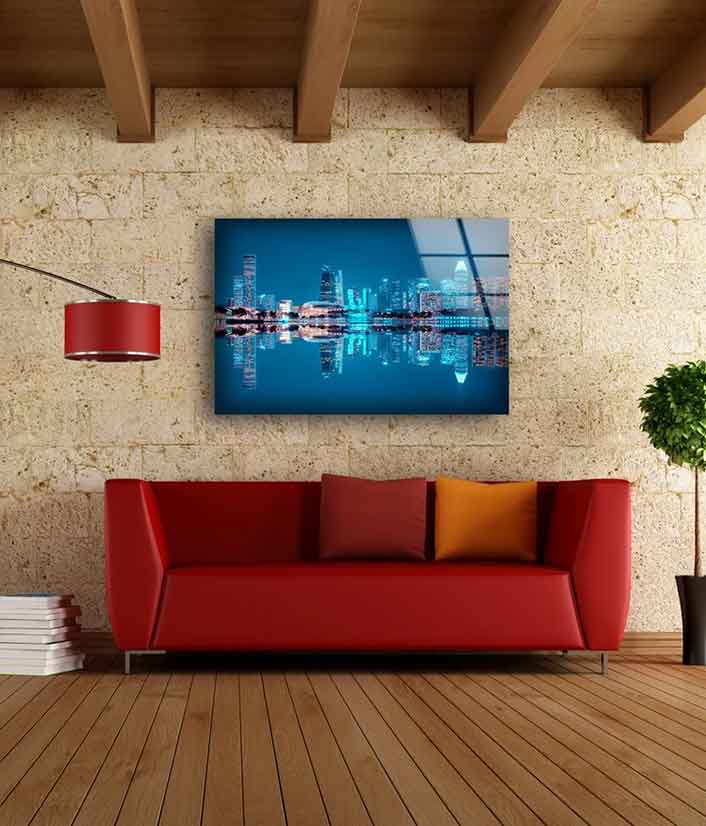 City Night Sea View UV Direct Aluminum Print Australian Made Quality