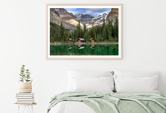 Lake With Mountain Peaks & Cabins Home Decor Premium Quality Poster Print Choose Your Sizes