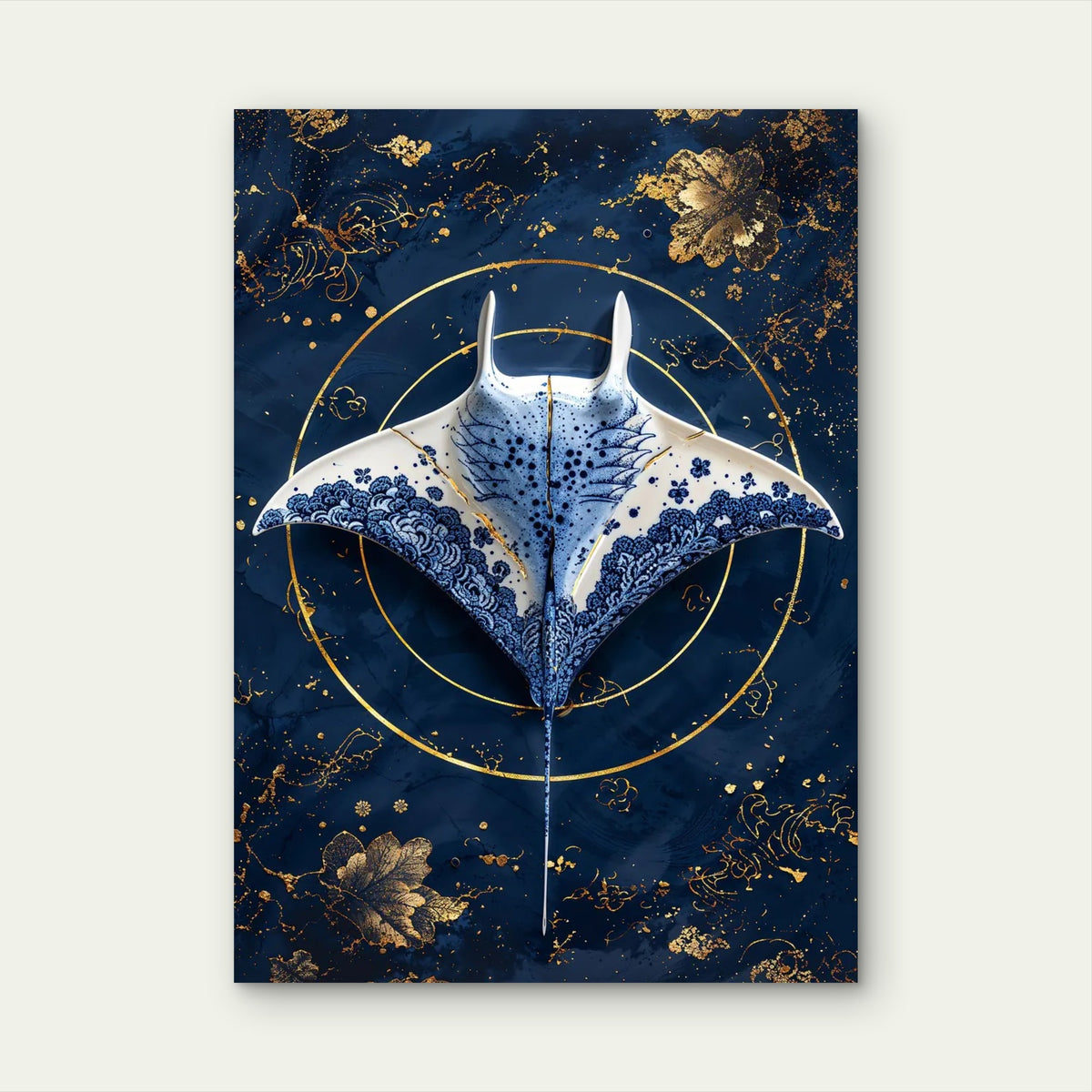 Kintsugi Blue Manta Ray 60x90cm Metal Print Ready to Hang