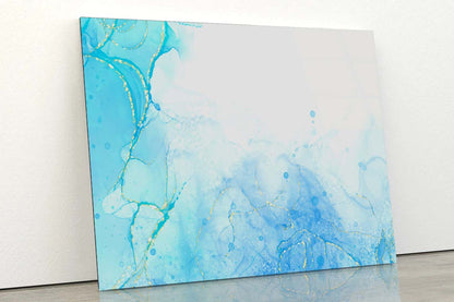 Pastel Cyan Gold Lines Acrylic Glass Print Tempered Glass Wall Art 100% Made in Australia Ready to Hang