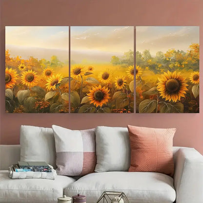 3pcs Sunflower Field with Autumn Trees Metal Print Ready to Hang Art