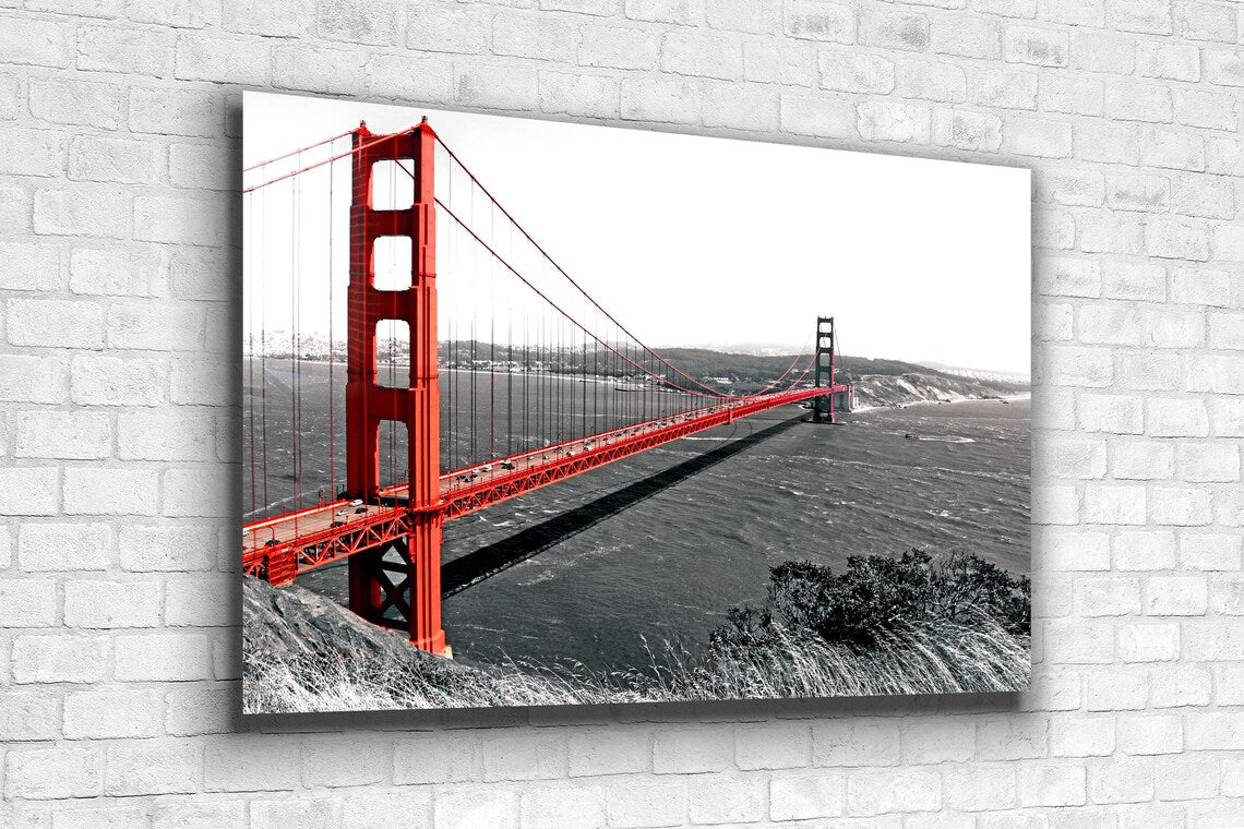 Red Golden Gate B&W UV Direct Aluminum Print Australian Made Quality