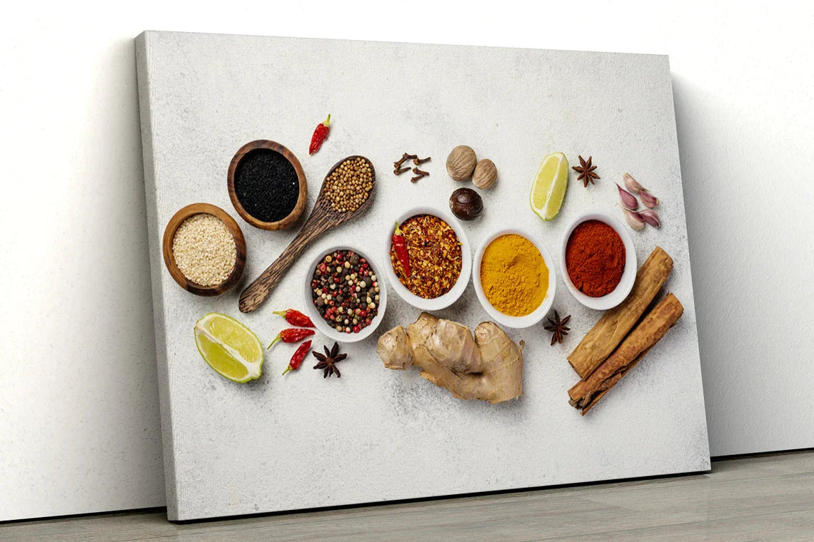 Spices on White Surface UV Direct Aluminum Print Australian Made Quality