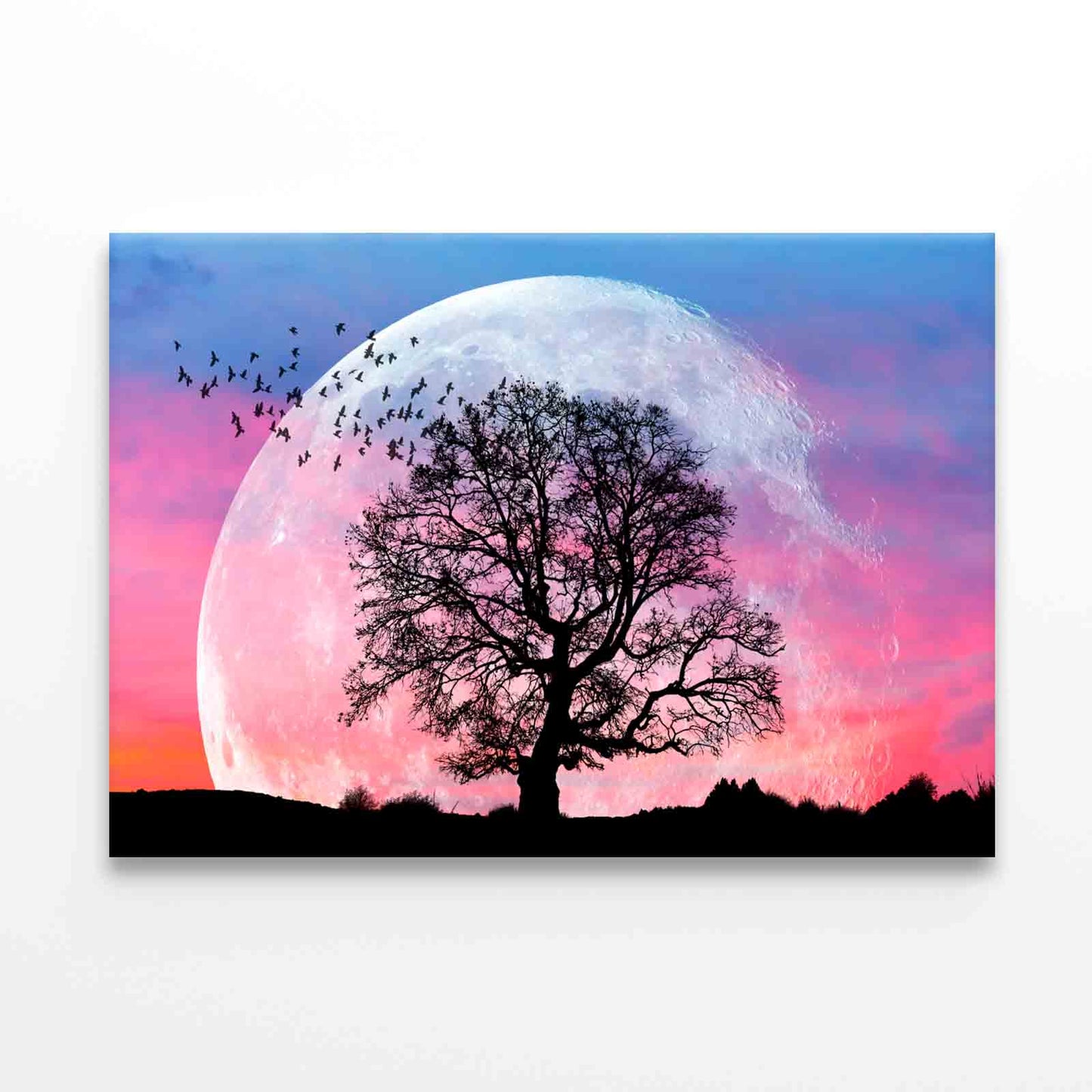 Lone Tree Birds Full Moon Sunset  Wall Art Decor 100% Australian Made