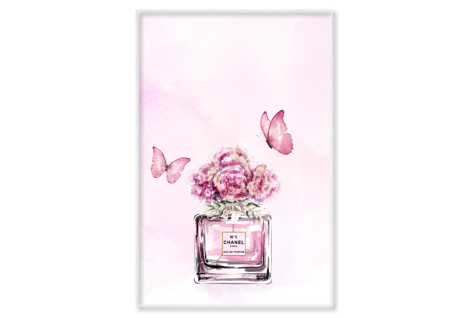 Pink Floral Perfume with Butterflies Wall Art Limited Edition High Quality Print Canvas Box Framed White