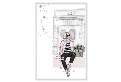 Fashion Girl with Bag Store Art Wall Art Limited Edition High Quality Print Canvas Box Framed White