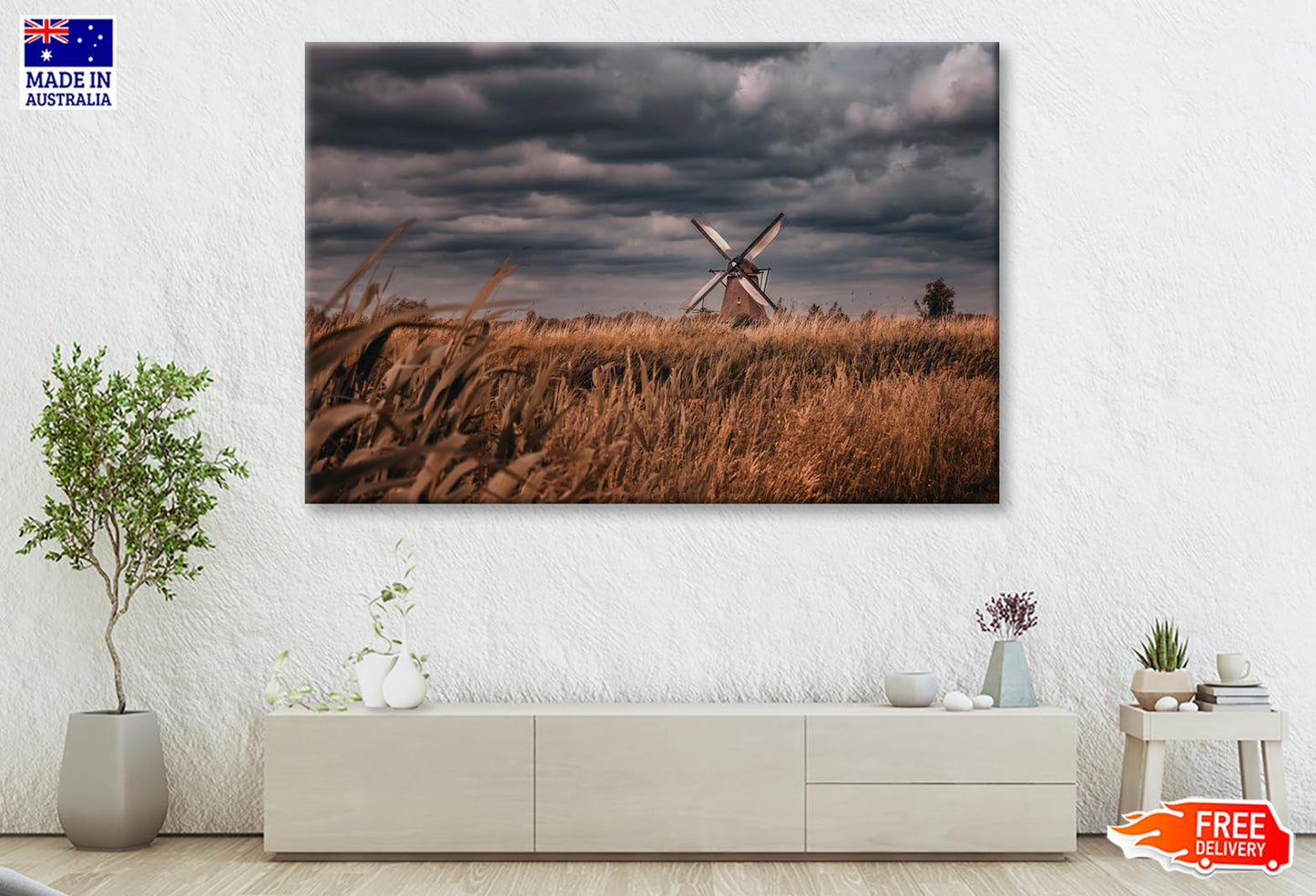 Old Windmills & Sunset, Netherland Wall Art Decor 100% Australian Made