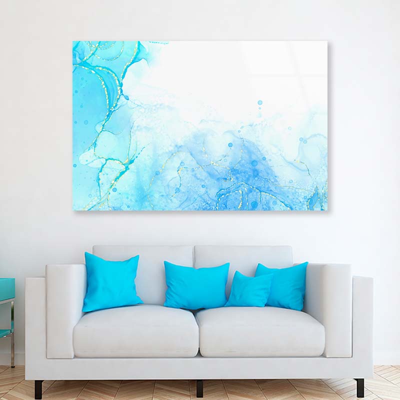 Pastel Cyan Gold Lines Acrylic Glass Print Tempered Glass Wall Art 100% Made in Australia Ready to Hang