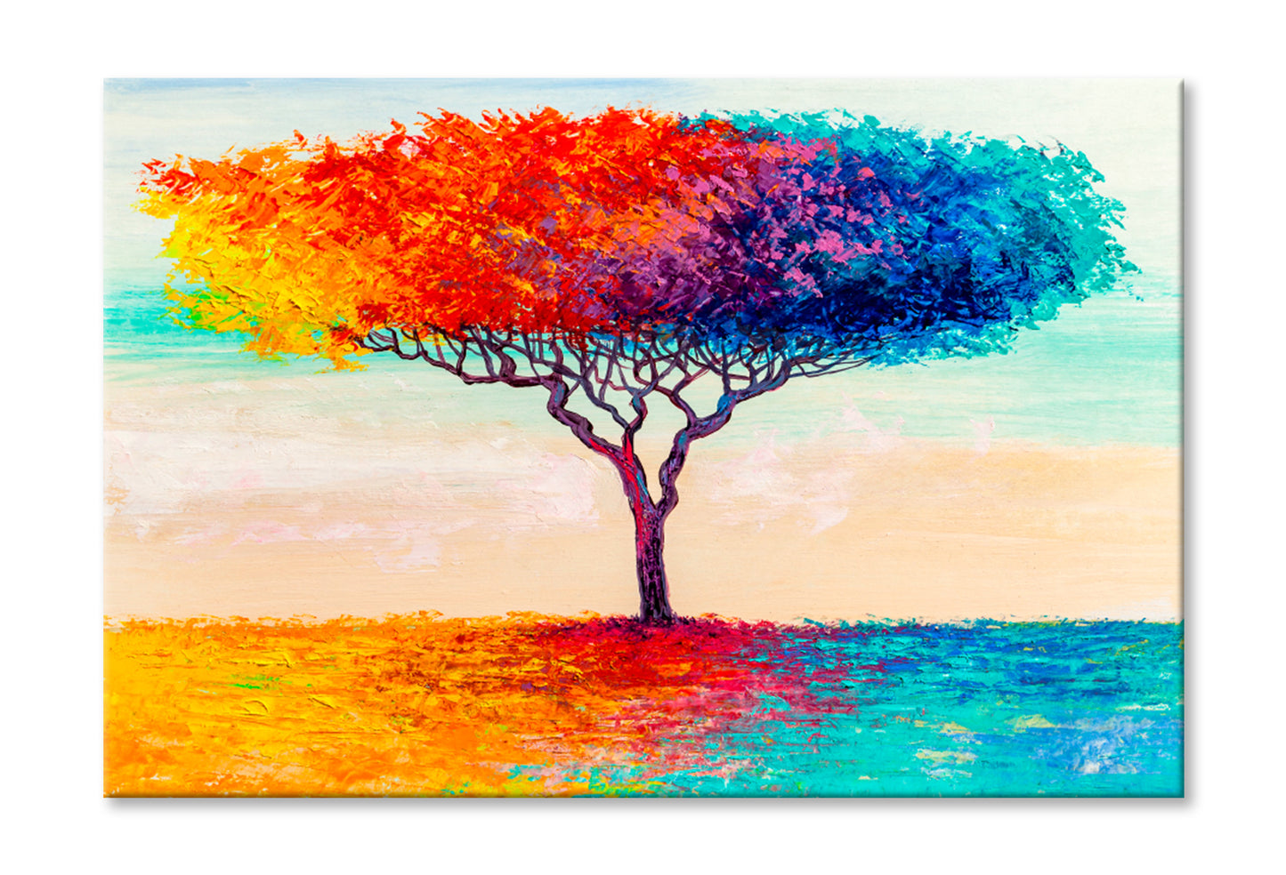 Colorful Abstract Tree Oil Painting Wall Art Limited Edition High Quality Print Stretched Canvas None