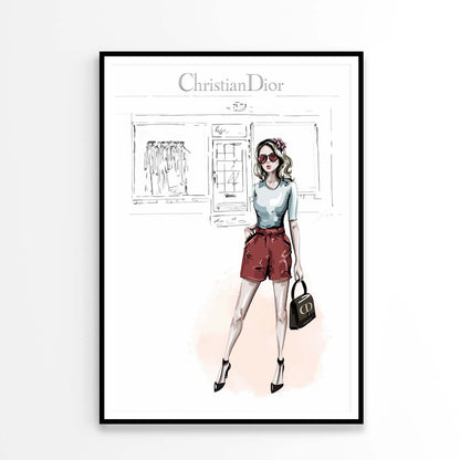 Red Stylish Girl with Elegant Fashion Store Design Home Decor Premium Quality Poster Print Choose Your Sizes