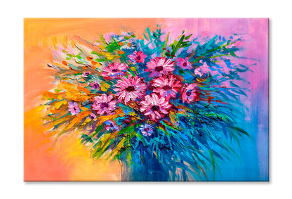 Colorful Bouquet Of Flowers Oil Painting Limited Edition High Quality Print Stretched Canvas None