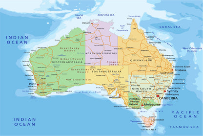 Highly Detailed Australia Political Map Home Decor Premium Quality Poster Print Choose Your Sizes