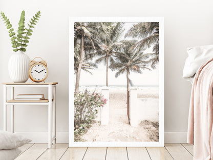 Palm Trees near Gambia Beach Photograph Glass Framed Wall Art, Ready to Hang Quality Print Without White Border White