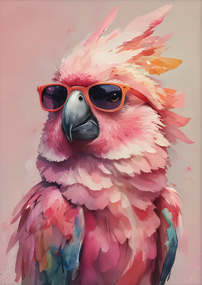 Minimalist Pink Cockatoo in Orange Black Glasses Fashion Home Decor Premium Quality Poster Print Choose Your Sizes