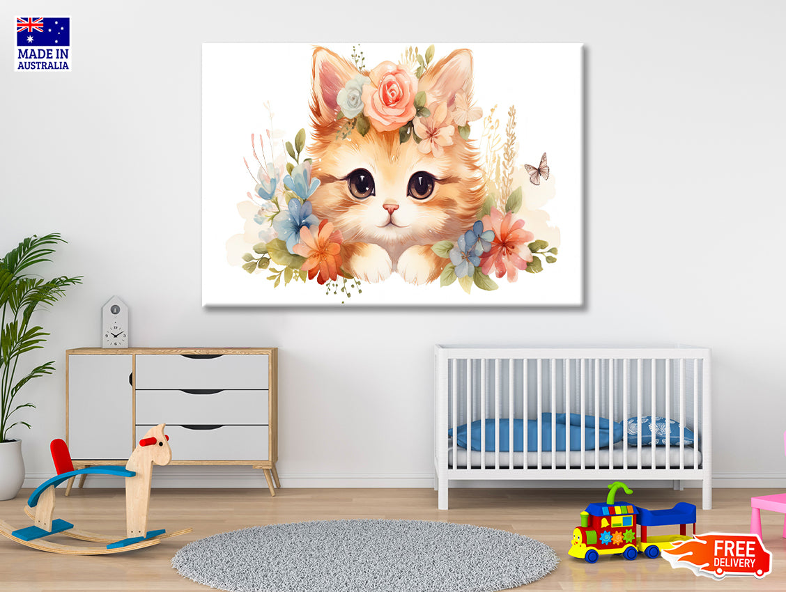 Baby Cat in Flower Blossom Garden Print 100% Australian Made