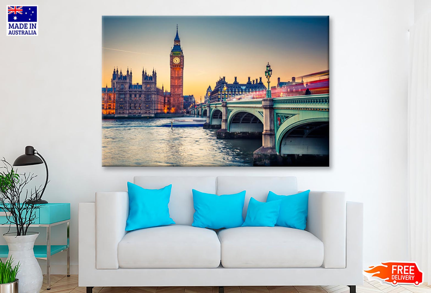 Big Ben and Westminster Bridge at Dusk Wall Art Decor 100% Australian Made