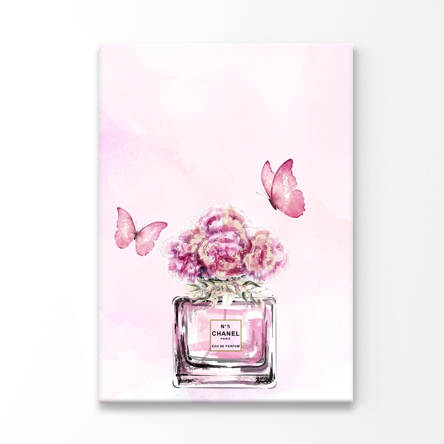 Pink Floral Perfume with Butterflies 3D Design Acrylic Glass Print Tempered Glass Wall Art 100% Made in Australia Ready to Hang