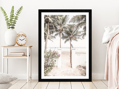 Palm Trees near Gambia Beach Photograph Glass Framed Wall Art, Ready to Hang Quality Print With White Border Black