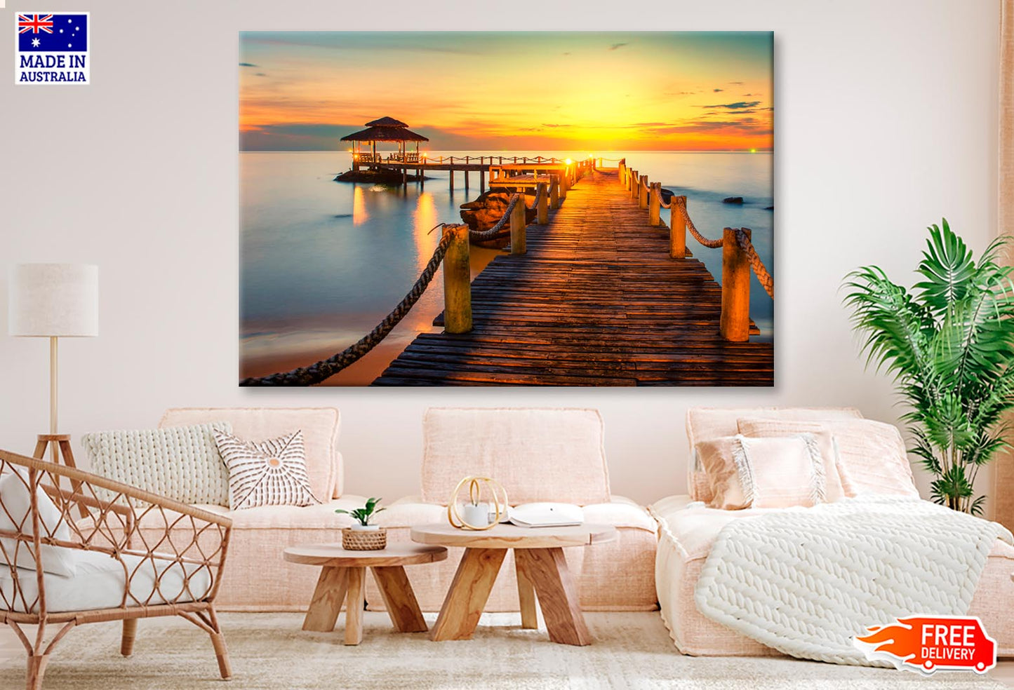 Wooden Pier Between Sunset in Phuket, Thailand  Wall Art Decor 100% Australian Made