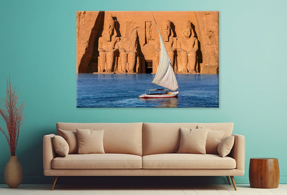 Nile Scenery with Sailboat and Abu Simbel Wall Art Decor 100% Australian Made