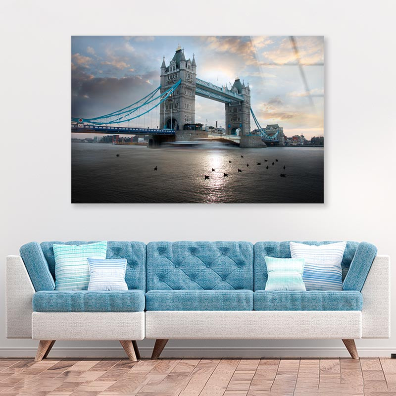 Tower Bridge During Evening, London, UK Acrylic Glass Print Tempered Glass Wall Art 100% Made in Australia Ready to Hang