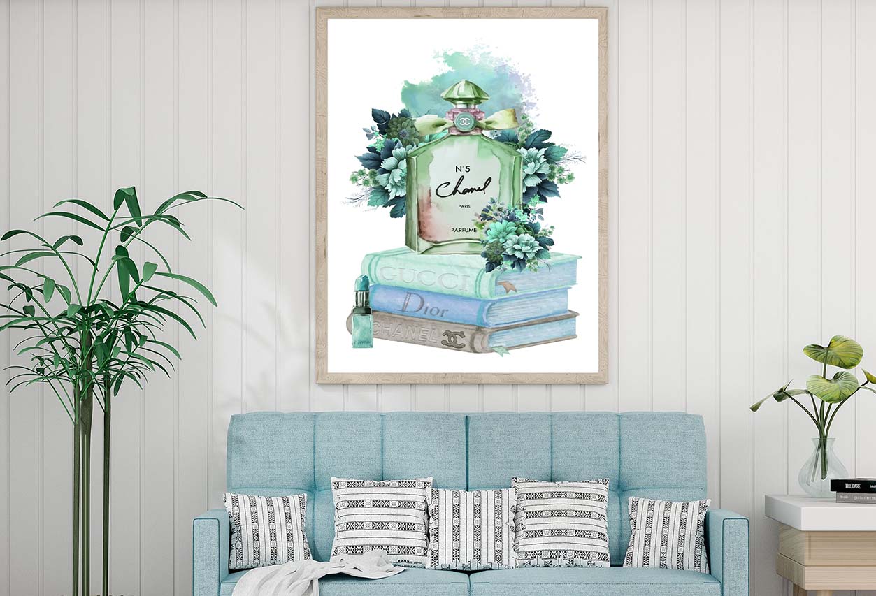 Green Blue Perfume Bottle with Flowers Design Home Decor Premium Quality Poster Print Choose Your Sizes