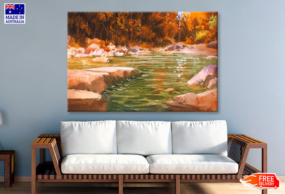 Creek In Autumn Forest Oil Painting Wall Art Limited Edition High Quality Print