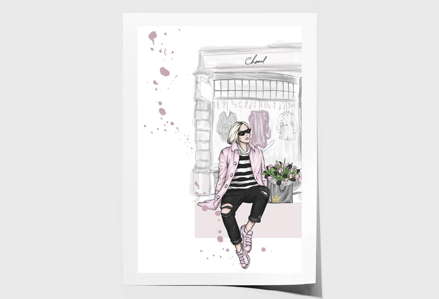 Fashion Girl with Bag Store Art Wall Art Limited Edition High Quality Print Unframed Roll Canvas None