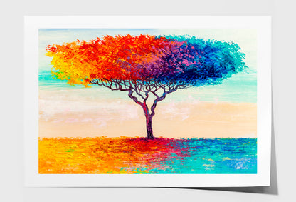 Colorful Abstract Tree Oil Painting Wall Art Limited Edition High Quality Print Unframed Roll Canvas None