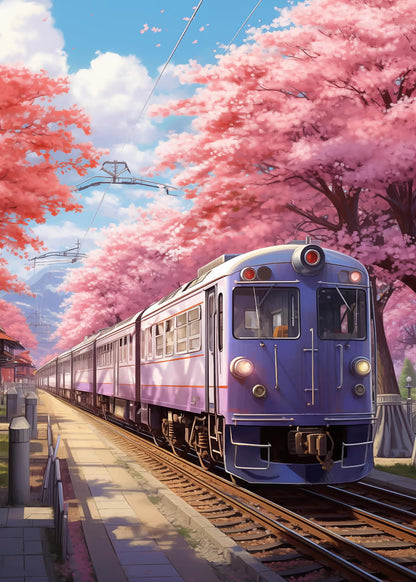 Sakura Train Kyoto Railway Japan 60x90cm Metal Print Ready to Hang